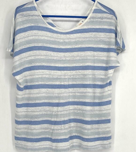 C&C California Tops - C&C California Wmn Blue Stripe Reversible Top 100% Linen Coastal Beach L